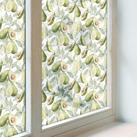 Film pour Vitre Intimité 50x116 cm Adhésif Décoratif Protection Collés sur le Verre Vitrail pour Chambre Cuisine Salle de Bain feuilles d'avocatier (1/5)