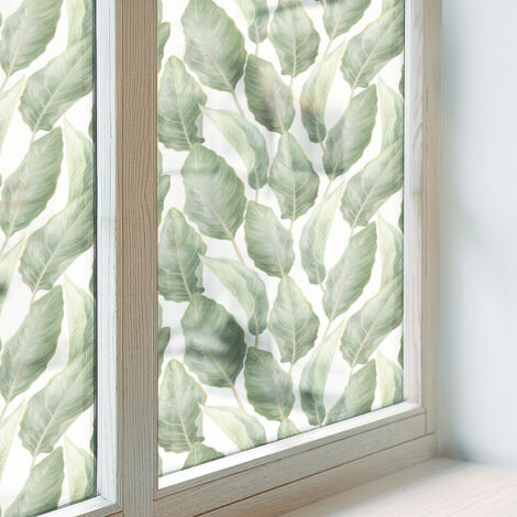 Anti Regard Film pour Fenêtre 200x100 Vitrail Collés sur le Verre Protection pour Chambre Cuisine Salle de Bain Adhésif Décoratif Feuilles vertes (1/5)