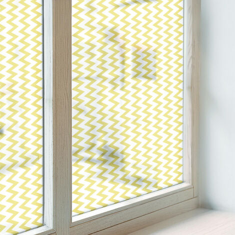 Film Dépoli pour Fenêtre 50x146 cm Décoratif pour Chambre Cuisine Salle de Bain PVC Vitrail Protection Adhésif Collés sur le Verre zigzags jaunes (1/5)