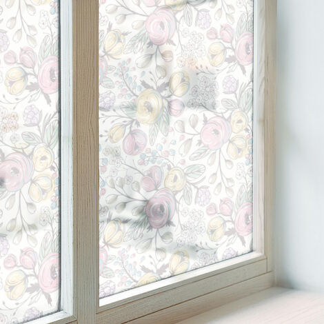 Film Dépoli pour Vitre 100x146 cm Adhésif Décoratif PVC Protection Collés sur le Verre Vitrail pour Chambre Cuisine Salle de Bain Motif floral (1/5)