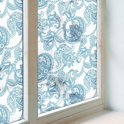 Film pour Vitre Intimité 100x116 cm Adhésif Décoratif PVC Protection Collés sur le Verre Vitrail pour Chambre Cuisine Salle de Bain ornements bleus (1/5)