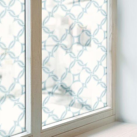 Anti Regard Film pour Vitre 200x116 Vitrail Collés sur le Verre Décoratif Adhésif pour Chambre Cuisine Salle de Bain PVC Protection Géométrie bleue (1/5)
