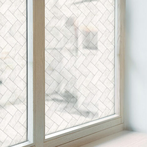 Anti Regard Film pour Vitre 50x116 cm Décoratif pour Chambre Cuisine Salle de Bain PVC Vitrail Protection Adhésif Collés sur le Verre Motif à chevrons (1/5)
