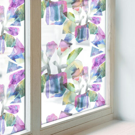 Film pour Vitre Intimité 50x146 cm PVC pour Chambre Cuisine Salle de Bain Collés sur le Verre Décoratif Vitrail Protection Adhésif abstraction colorée (1/5)