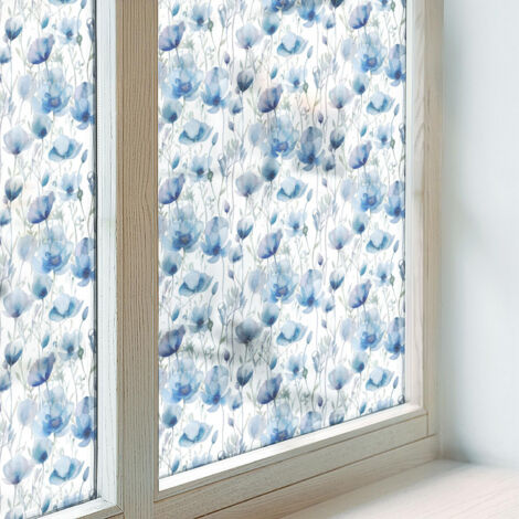 Film pour Vitre Intimité 200x116 cm Collés sur le Verre Adhésif Vitrail Décoratif Protection PVC pour Chambre Salle de Bain Fleurs à l'aquarelle (1/5)