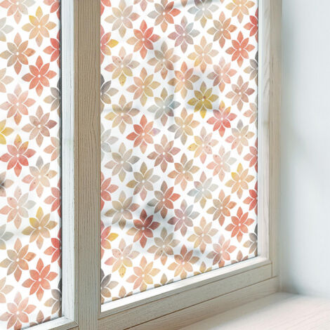 Film Dépoli pour Vitre 100x146 cm pour Chambre Cuisine Salle de Bain PVC Vitrail Protection Adhésif Collés sur le Verre Décoratif beauté florale (1/5)