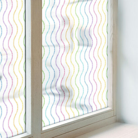 Film pour Vitre Intimité 200x146 cm pour Chambre Cuisine Salle de Bain PVC Vitrail Protection Adhésif Collés sur le Verre Décoratif Lignes arc en ciel (1/5)