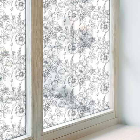 Anti Regard Film pour Fenêtre 200x116 Vitrail Collés sur le Verre Décoratif Adhésif pour Chambre Cuisine Salle de Bain Protection élégance florale (1/5)