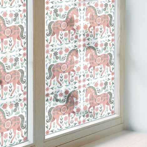 Film pour Vitre Intimité 50x116 cm Décoratif pour Chambre Cuisine Salle de Bain PVC Vitrail Protection Adhésif Collés sur le Verre chevaux colorés (1/5)