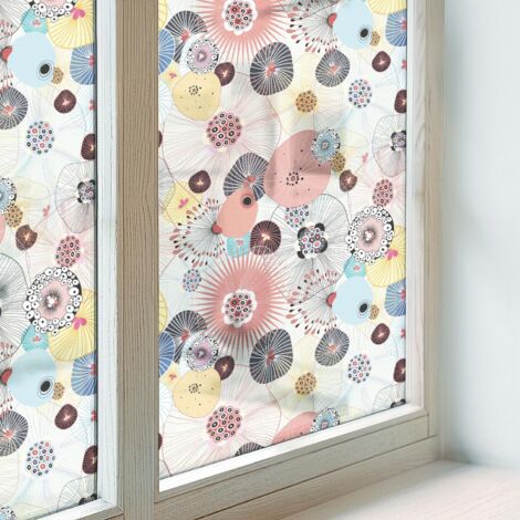 Film Dépoli pour Vitre 100x146 cm Adhésif Décoratif PVC Protection Collés sur le Verre Vitrail pour Chambre Cuisine Salle de Bain fleur colorée (1/5)