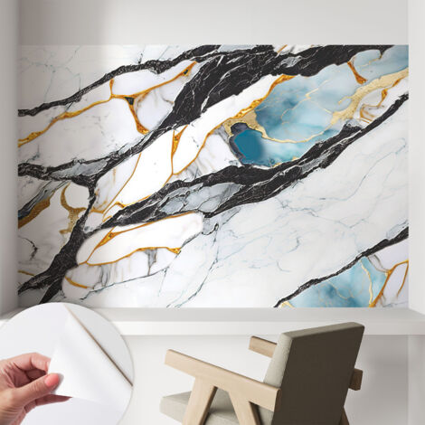 Papier peint adhésif décoratif avec colle pour salon chambre et bureau Installation rapide Marbre élégant 104x70 cm (1/5)