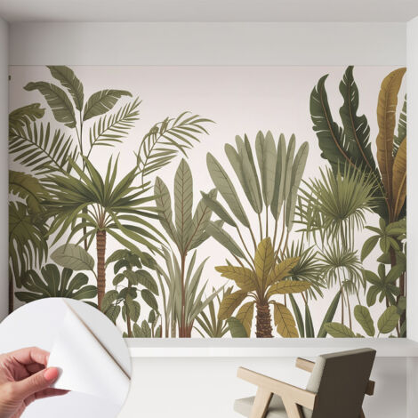 Papier peint adhésif autocollant pour salon chambre à coucher peint imprimé Installation facile Feuilles exotiques 152x104 cm