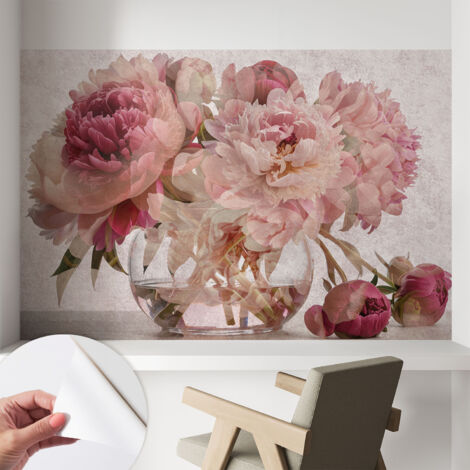 Papier peint adhésif avec colle pour décoration moderne de salon chambre à coucher cuisine et bureau Facile Le charme des pivoines 104x70 cm