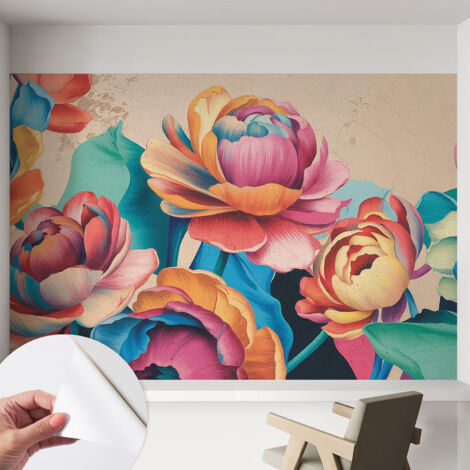 Papier peint autocollant Mural avec colle pour salon et chambre Décoration murale rapide Harmonie florale 152x104 cm (1/5)