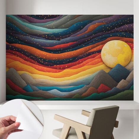 Papier peint autocollant Mural avec colle pour salon et chambre Décoration murale rapide Montagnes colorées 104x70 cm (1/5)