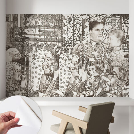 Papier peint adhésif avec colle pour décoration moderne de salon chambre à coucher cuisine et bureau Facile Portraits floraux 104x70 cm