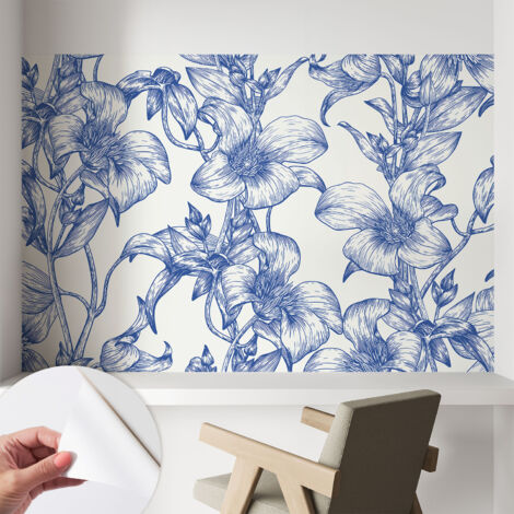 Papier peint adhésif décoratif avec colle pour salon chambre et bureau Installation rapide Petites branches fleuries 104x70 cm (1/5)