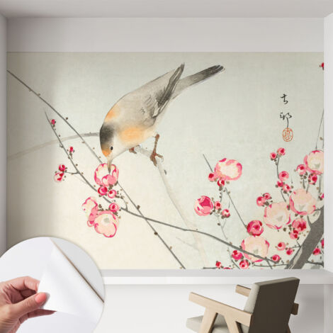 Papier peint autocollant adhésif avec motifs pour salon et chambre accessoire stylé pour votre intérieur Oiseau fleuri 152x104 cm