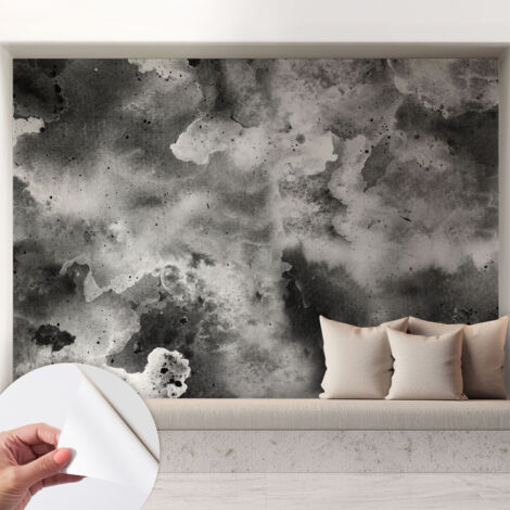 Papier peint autocollant décoratif à motifs pour salon chambre et bureau Tapete adhésif pour décoration Nuages gris 208x146 cm (1/5)