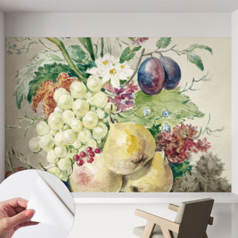 Papier peint autocollant avec imprimé pour cuisine facile à appliquer pour mur a motif Fleurs et fruits 152x104 cm