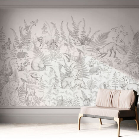 Papier peint autocollant adhésif avec motifs pour salon et chambre accessoire stylé pour votre intérieur Animaux de la forêt 312x219 cm (1/5)