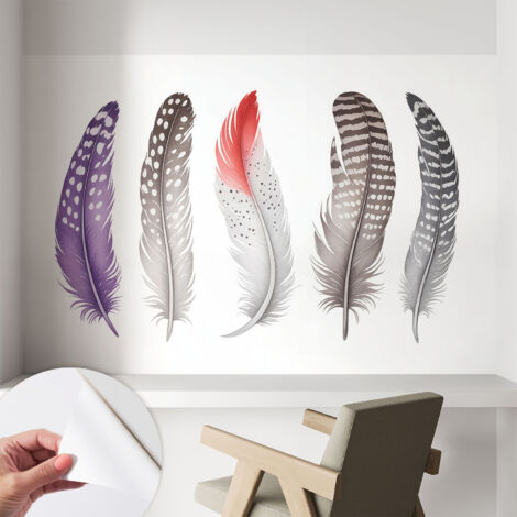 Papier peint adhésif décoratif pour salon chambre et cuisine Facile à poser avec colle Plumes à motifs 104x70 cm (1/5)