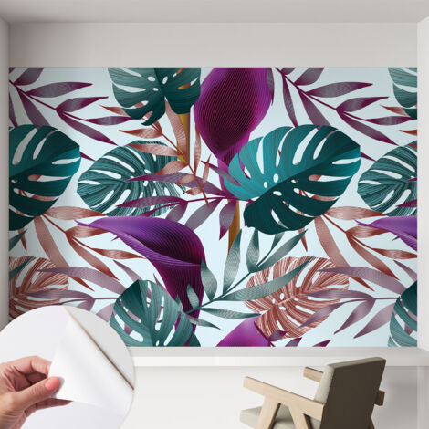 Papier peint autocollant adhésif avec imprimé motifs uniques apparence moderne Composition tropicale 152x104 cm (1/5)
