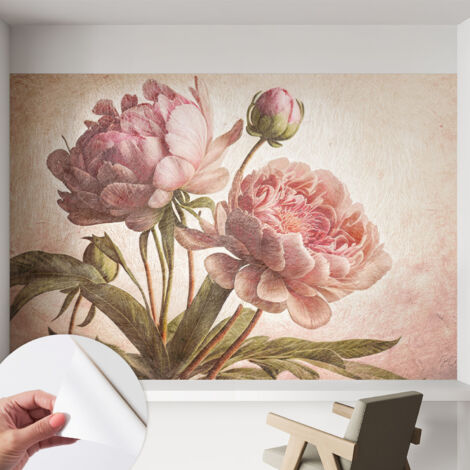 Papier peint adhésif décoratif pour salon chambre et cuisine Facile à poser avec colle Pivoines délicates 152x104 cm