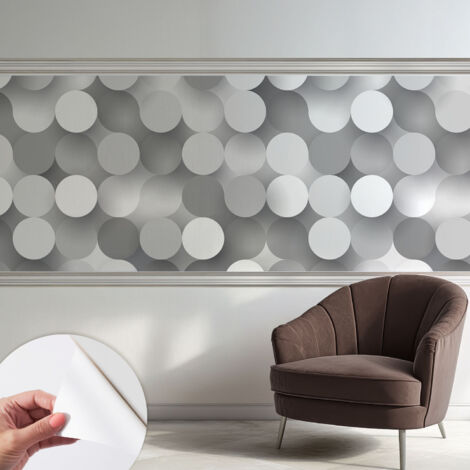 Papier peint autocollant à motifs décoratifs pour salon chambre et bureau Décoration murale élégante avec colle Cercles gris 250x104 cm (1/5)