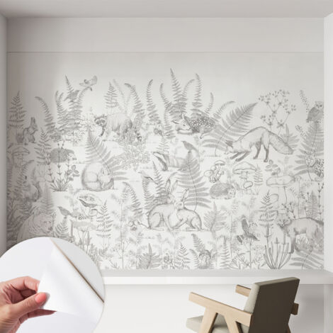 Papier peint autocollant adhésif avec motifs pour salon et chambre accessoire stylé pour votre intérieur Animaux de la forêt 152x104 cm (1/5)
