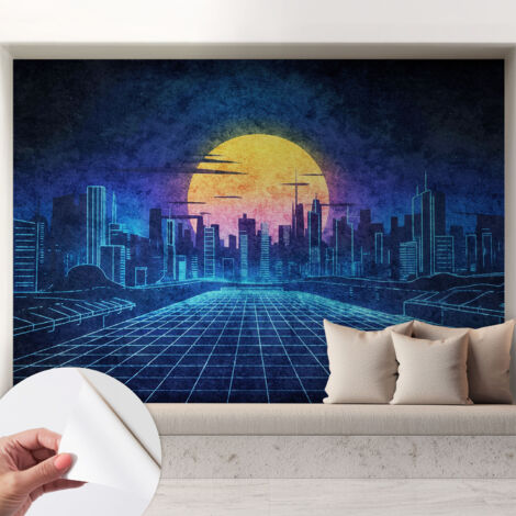 Papier peint autocollant décoratif à motifs pour salon chambre et bureau Tapete adhésif pour décoration Paysage futuriste 208x146 cm (1/5)