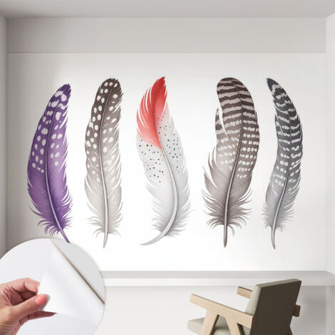 Papier peint adhésif avec colle pour décoration moderne de salon chambre à coucher cuisine et bureau Facile Plumes à motifs 152x104 cm (1/5)
