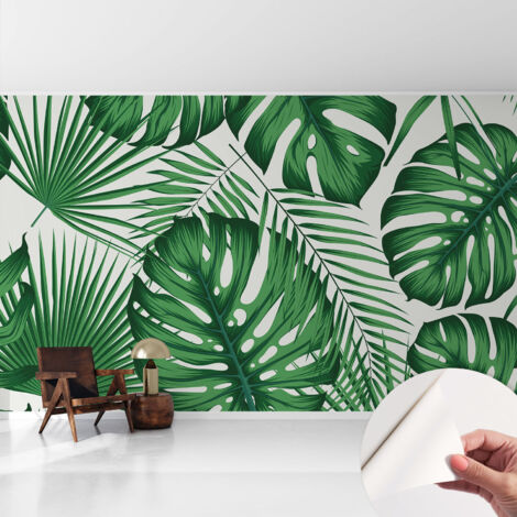 Papier peint autocollant Mural avec colle pour salon et chambre Décoration murale rapide Feuilles tropicales 416x254 cm (1/5)