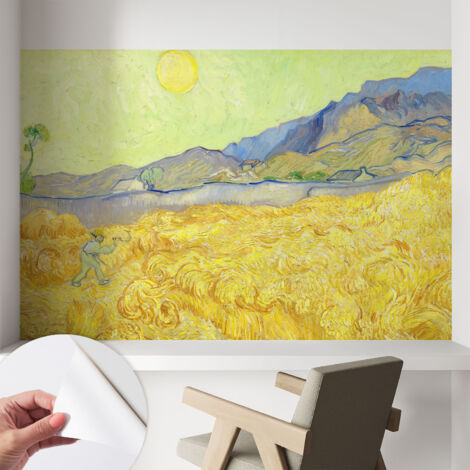 Papier peint adhésif autocollant pour salon chambre à coucher peint imprimé Installation facile Champ de blé 104x70 cm
