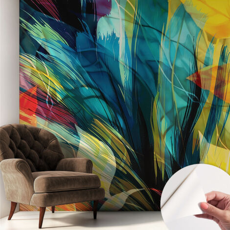 Papier peint autocollant avec imprimé pour intérieur moderne application facile a motif Feuilles abstraites 250x250 cm (1/5)