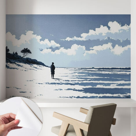 Papier peint adhésif décoratif avec colle pour salon chambre et bureau Installation rapide Silence de la plage 104x70 cm (1/5)