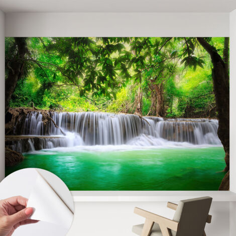 Papier peint adhésif autocollant pour salon chambre à coucher tendance et originale Cascade forestière 152x104 cm