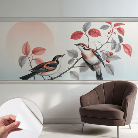 Papier peint adhésif décoratif avec colle pour salon chambre à coucher et bureau Design moderne et facile à poser Oiseaux perchés 250x104 cm (1/5)