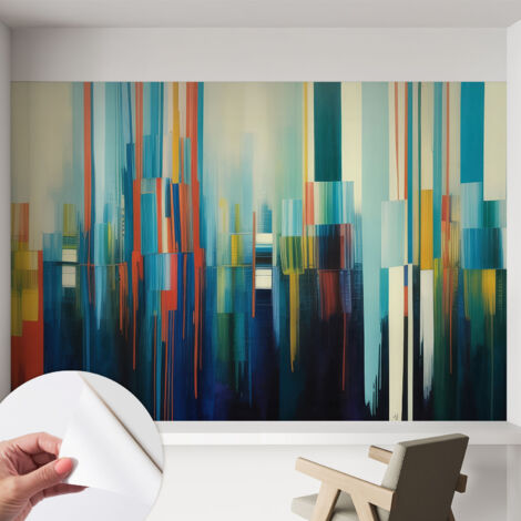 Papier peint autocollant avec imprimé décoratif pour salon et chambre à coucher Installation facile Rayures abstraites 152x104 cm (1/5)