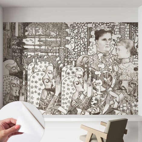 Papier peint adhésif autocollant pour salon chambre à coucher peint imprimé pour mur Portraits floraux 152x104 cm