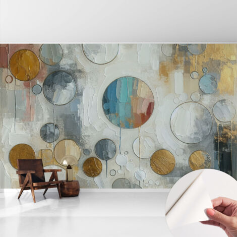Papier peint adhésif autocollant pour salon chambre à coucher peint imprimé pour mur Cercles géométriques 416x254 cm (1/5)