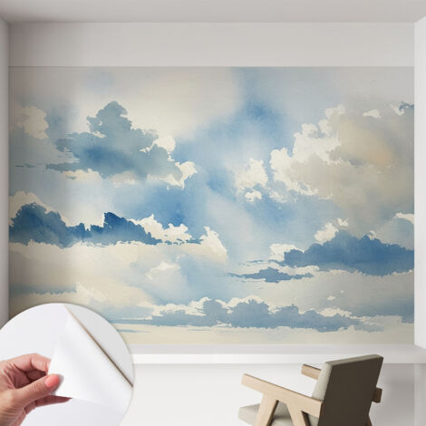 Papier peint adhésif décoratif pour chambre et salon Design moderne à poser facilement Nuages célestes 152x104 cm