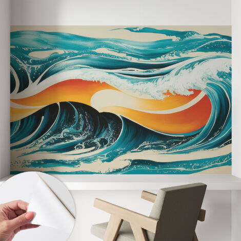 Papier peint autocollant adhésif décoratif avec motifs pour salon et chambre a motif Vagues abstraites 104x70 cm (1/5)