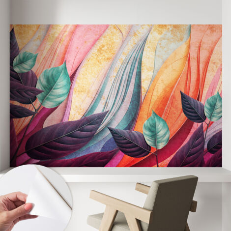 Papier peint adhésif autocollant pour salon chambre à coucher peint imprimé Installation facile Feuilles abstraites 104x70 cm (1/5)