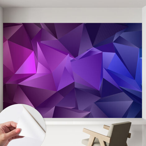 Papier peint adhésif avec colle pour décoration moderne de salon chambre à coucher cuisine et bureau Facile Triangles violets 152x104 cm (1/5)