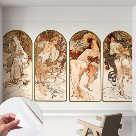 Papier peint adhésif autocollant pour salon chambre à coucher peint imprimé Installation facile Saisons féminines 152x104 cm (1/5)