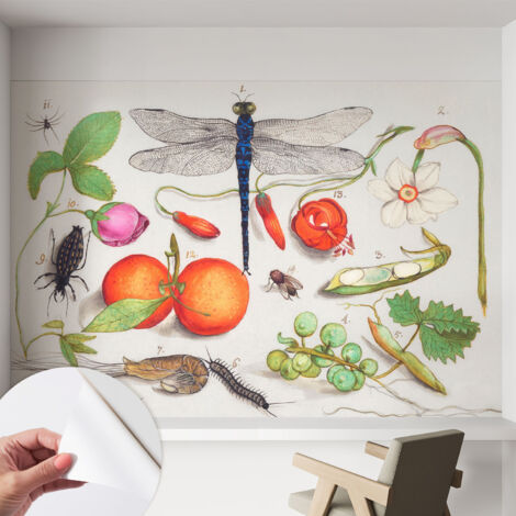 Papier peint adhésif décoratif avec colle pour salon chambre et bureau Installation rapide Illustration naturaliste 152x104 cm (1/5)