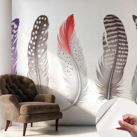 Papier peint adhésif avec colle pour décoration moderne de salon chambre à coucher cuisine et bureau Facile Plumes à motifs 250x250 cm (1/5)