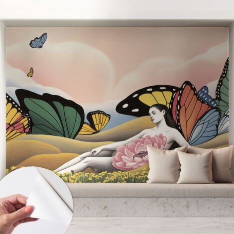 Papier peint autocollant décoratif à motifs pour salon chambre et bureau Tapete adhésif pour décoration Prairie aux papillons 208x146 cm (1/5)