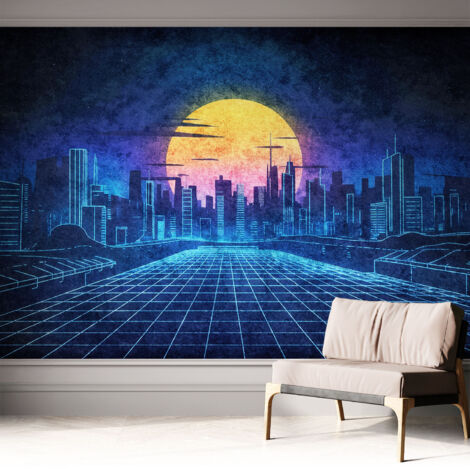 Papier peint autocollant décoratif à motifs pour salon chambre et bureau Tapete adhésif pour décoration Paysage futuriste 312x219 cm (1/5)